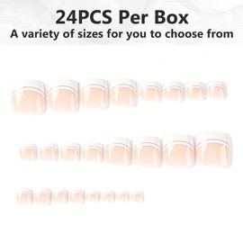 Square False Toenails - 24pcs Short Fake Toe Nails - French Tips Press On Toenails - Glossy Stick On Toenails with Glue - Full Cover Toe Press On Nails - Acrylic Toe Nail Tips for Women Nail Art DIY