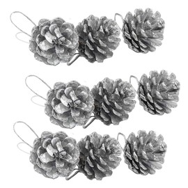 Christma Pine Cones Pine Cones for Decoration Hanging Pinecones Xmas Wreaths Tree Ornament Silver Christmas Party Supplies 9PCS