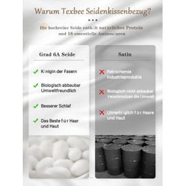 Texbee Silk Pillowcase, Hair and Skin Care, with 22 momme Silk on both sides, Zip, Pack of 2, 40 x 60 cm, Space Grey