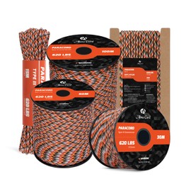 Abma Cord Paracord 4mm 15m 100% Nylon Rope 9 Strands Type III Parachute Cord for DIY, Camping, Survival, Outdoor - Max. 280kg - Summer Sunrise (Lava)