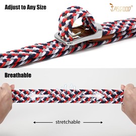 JASGOOD Multicolored Elastic Braided Belt, 1 3/8", Men Woven Stretch Golf Belt for Jeans Shorts Pants