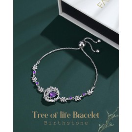 FANCIME Tree of life Bracelet for women Sterling Silver Tree Jewelry Amethyst Bracelet February Birthstone Purple Gemstone Anniversary Birthday Christmas Gifts for Wife Mom Her