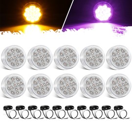 Partsam 10Pcs Dual Revolution 2.5 inch Round 13LED Marker Light, Amber Side Marker Clearance Lights to Purple Auxiliary Lights for Trailer Truck, Clear Lens,12V, Waterproof