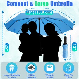 GAOYAING Windproof Travel Compact Umbrella Automatic Umbrellas for Rain Compact Folding Umbrella Portable Windproof Umbrellas for Men Women Teenage Light Blue