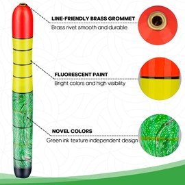 QualyQualy Fishing Floats, Weighted Catfish Pole Floats, High Visibility Wood Pole Fishing Float for Catfish Pike 7IN 10IN 12IN, 3PCS (Green&Yellow Pole Float, 10"-3Pcs)