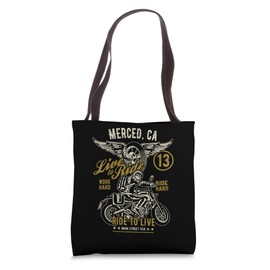 Merced California Retro Distressed Motorcycle Design Tote Bag