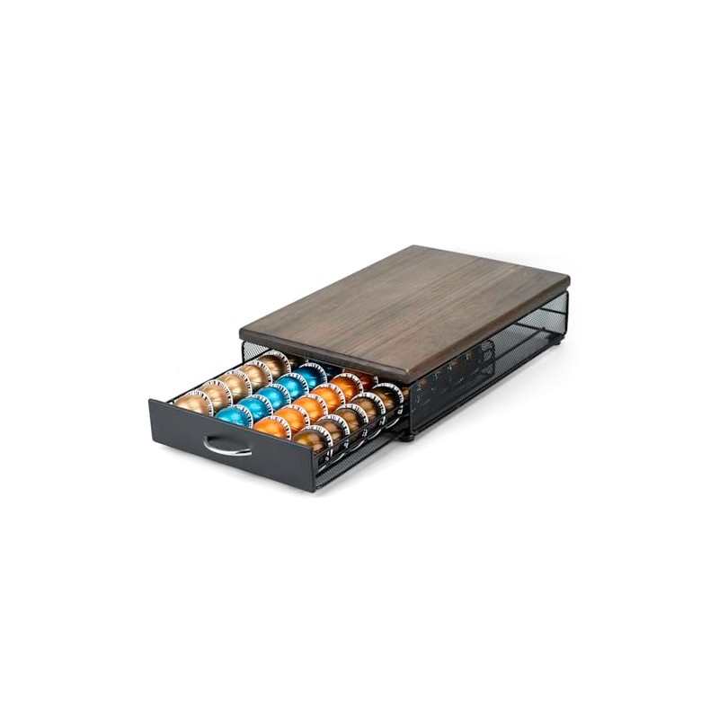HiveNets Coffee Capsule Storage Drawer Pods Holder Metal and Wood