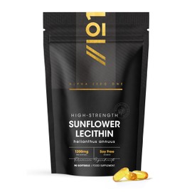 Sunflower Lecithin 1200mg – Produced from Naturally Sourced Soy Free Sunflower Oil – 90 Softgels (3 Months Supply) – Pure & Potent Helianthus Annuus - Resealable and Recyclable Pouch by Alpha01