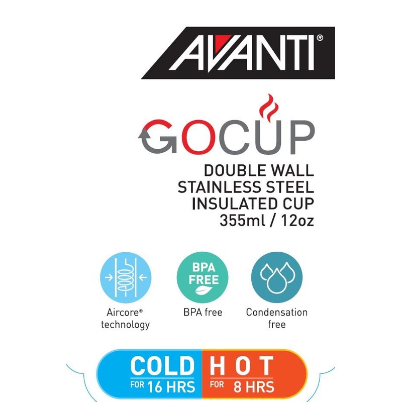 Avanti GOCUP Double Wall Insulated Travel Cup, 355ml / 12oz,