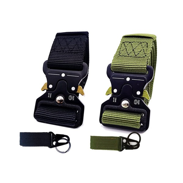 2 Pack Tactical Belt, Military Style Utility Belt Adjustable Belts Webbing Riggers Nylon Belt with Heavy-Duty 49 Inches Longth Fits for Men Women Gift with 2 Gear Clip