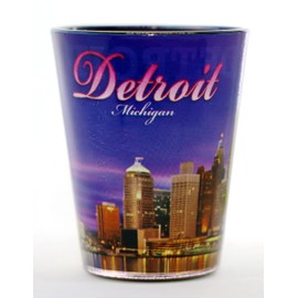 Detroit Michigan Evening Skyline Outside Dark Blue Skyline Inside Shot Glass