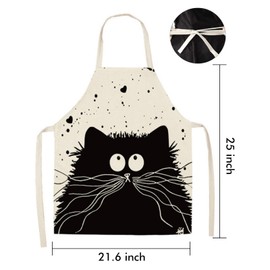 Unisex Apron Cute Cat Cartoon Apron for Women Men Working Apron for Cooking Baking Extra Long Tie Kitchen Apron