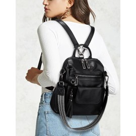 UTO Women's Backpack PU Washed Leather Fashionable Multifunctional Backpack with Tassel Design Casual Shoulder Bags Women Bag Multiple Compartments School Backpack Women's Backpack Handbags, 1256