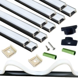 LED Strip Black U Channel Diffuser 10-Pack 3.28FT ,Surface Mounted Tape Light Aluminum Track With Continuous Silicone Cover.Cabinet Stairs Counter,Wall Flush Installed Low Profile (Black, 10X3.3FT)