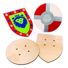 Baker Ross AW654 Wooden shields (Pack of 2) Shield with Elastic Handle Perfect Accessory for Kids To Decorate and Wear with Knight Costume