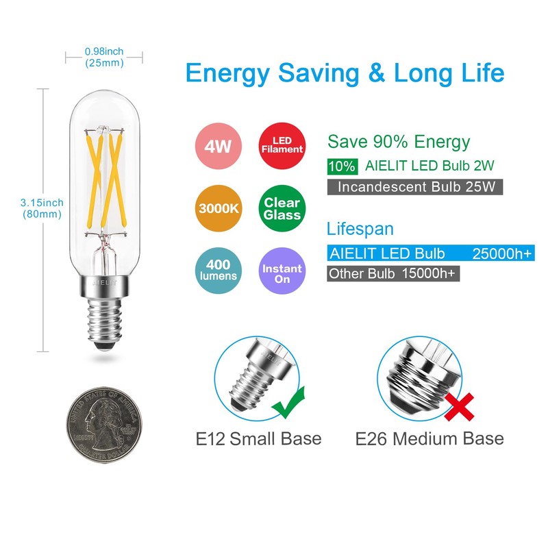 AIELIT T8 4W Classic LED Tube Light Bulb, E12 Mini