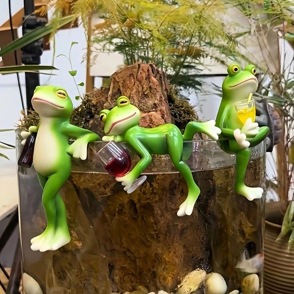 Upriver 3 PCS Tipsy Resin Frog Figurines, Miniature Frog Statue