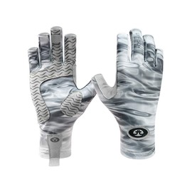 Flying Fisherman SunBandit Fingerless Fishing Gloves for Men & Women: UV Protection 50+, Great for Fishing, Kayak, Paddling, Rowing, Driving – PRO Series: Water, Silver (G2205-S/M)