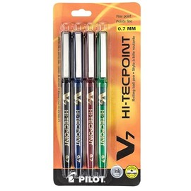 Pilot, Hi-tecpoint V7, Capped Liquid Ink Rolling Ball Pens, Fine Point 0.7 mm, 4-Pack, Assorted Colours