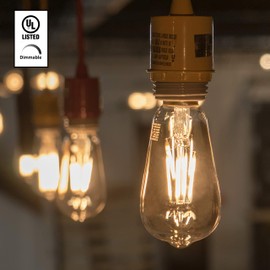 Hudson Vintage LED Edison 4W Light Bulbs (4 Pack) - 2200K Dimmable Warm Lightbulbs (40W Equivalent) - E26/27 Base Amber Gold Tint Glass Light Bulbs - ST58 Style Decorative Light Bulb Set