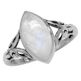 Silvershake 14X7mm Natural Marquise Shape Moonstone 925 Sterling Silver Filigree Solitaire Ring Size 7.5