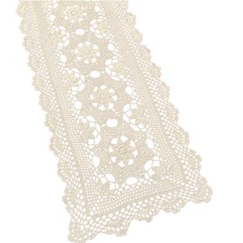 Yizunnu Handmade Crochet Lace Cotton Beige Table Runner Wedding Parting Dining Table Runner (16"x71")