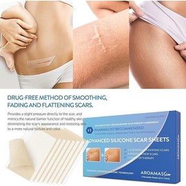 Aroamas Soft Silicone Scar Sheets Strips - Soften & Flatten Scars, 8 Sheets 3x1.57" for 4 Month Supply Skincare Comfort Healthcare Therapeutic Plastic