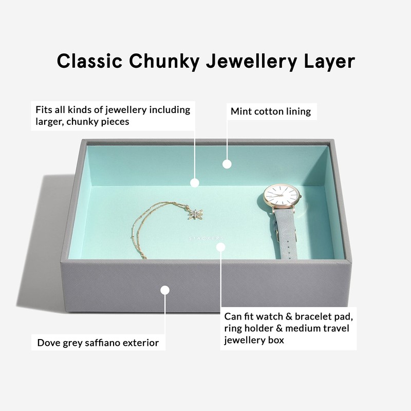 Stackers Dove Grey & Mint Classic Medium Jewellery Box Chunky