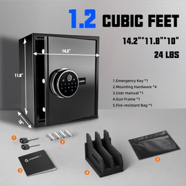 XDeer 1.2 Cu.Ft Smart Biometric Gun Safe with Fireproof Bag, Home Security Safe Box with Adjustable Racks,Quick-Access Fingerprint Safe,Small Safes for Home Money Medicines Jewelry Valuables 1PCS