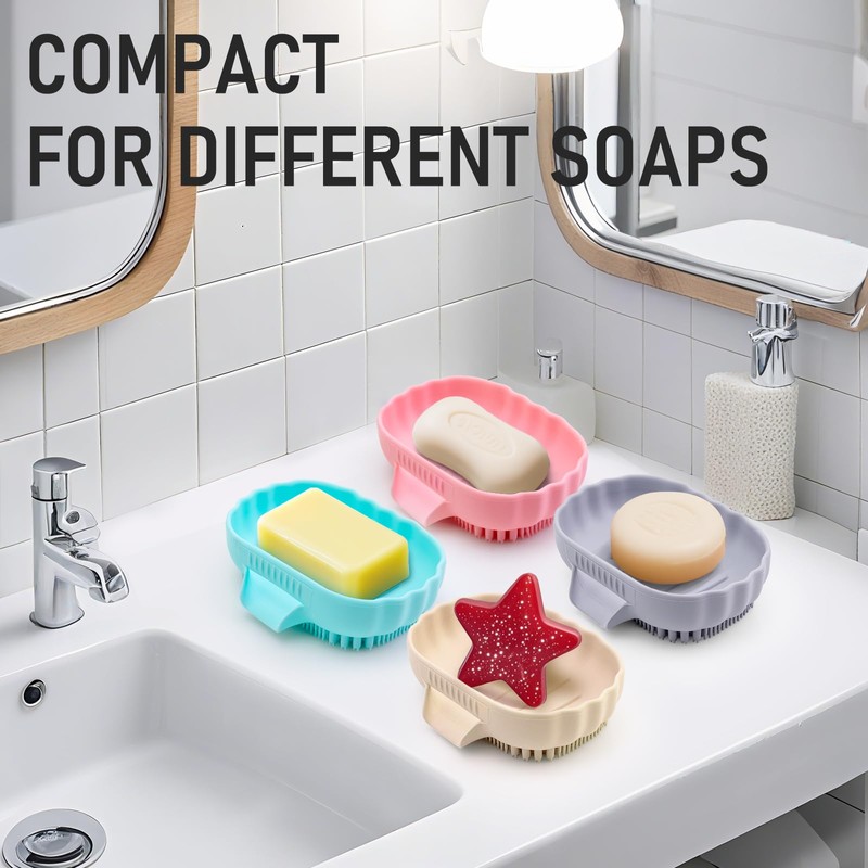 Silicone Soap Dish with Drain 2 Pcs, Anti-Slip Bathroom Bar