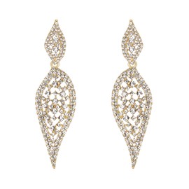 EVER FAITH Leaf Earrings Costume Party Jewellery 2 Leaves Round Crystal Hollow Out Chandelier Earrings for Women, Crystal, No Gemstone