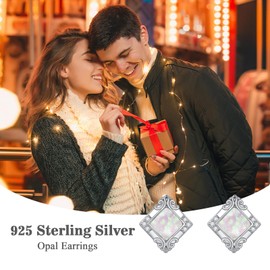 Opal Stud Earrings for Women, 925 Sterling Silver Minimalist Opal Stud Fashion Earrings Small Opal Square Stud Earrings for Women Mother (style 4)