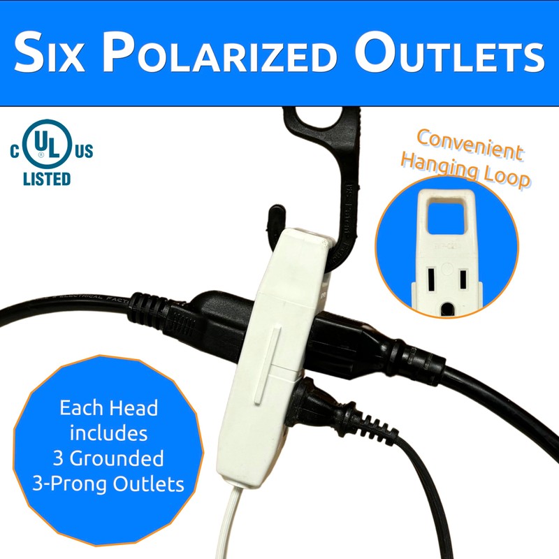 W4W Twin Extension Cord Power Strip - 3 Prong -