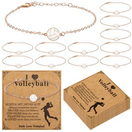 Huquary 12 Set Volleyball Bracelet Sport Team Gift Adjustable Volleyball Bracelets Team Bulk Gift for Women Party Favor(Simple,Volleyball)