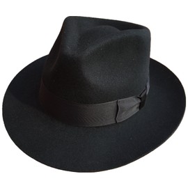 Classic Black Men's Wool Felt Godfather Gangster Mobster Gentleman Fedora Hat (S= 55cm(6 7/8))