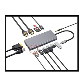 UP PARTS® - Universal USB-C Dock Station UP-DS-9830K 14 in 1 with Kensington Lock, HDMI 4K, VGA, USB 3.0, RJ45 Gigabit Ethernet, 3.5 mm Audio, SD/TF Reader, PD 100W, for Laptop and PC