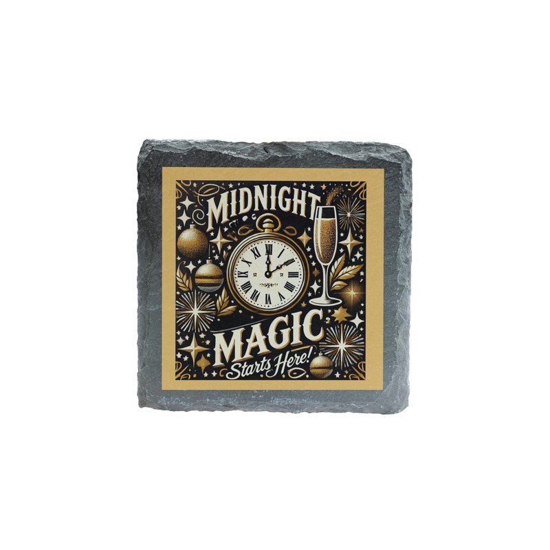 Midnight Magic Decorative Slate Coaster – Elegant New Year's Eve