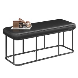 VASAGLE EKHO Collection - Storage Bench for Entryway, Ottoman Bench with Steel Frame, 43.3-Inch Wide, Synthetic Leather, Living Dining Room, Mid-Century Modern, Loads 660 lb, Ink Black ULOM085B01
