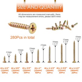 Rustark 420Pcs 7 Sizes #6 1/2'' to 1-1/2'' Zinc Plated Wood Screws Phillips Flat Head Chipboard Screws Assortment Kit for Drywall Sheetrock Woodwork