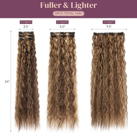 LONAI Clip In Hair Extensions, 6PCS Curly 24" Long Synthetic Clip On Hairpiece For Women-Chocolate Brown with Caramel Blonde Highlights
