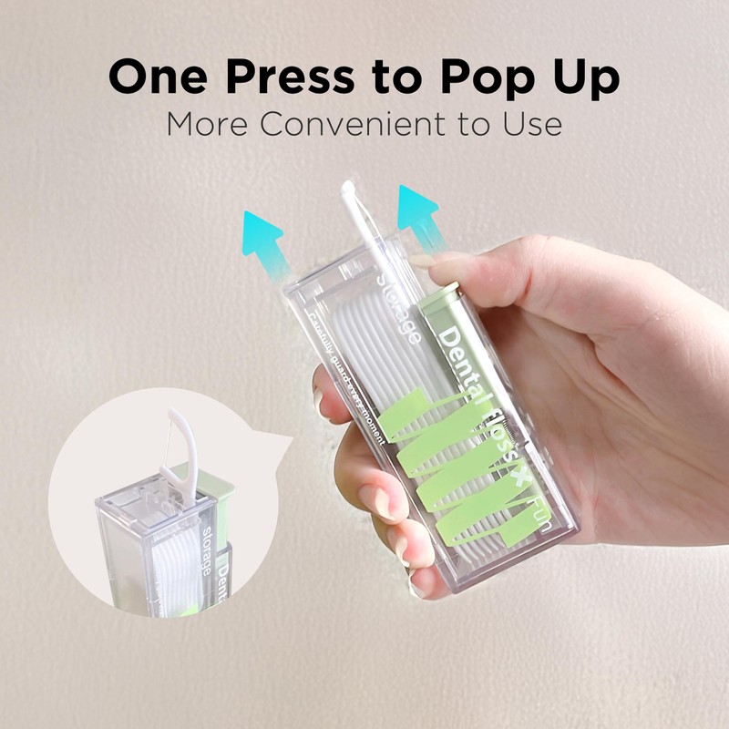 Green Toothpicks Sticks with Travel Case, Floss Pick Dispenser refillable,