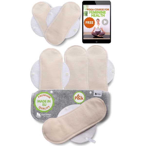 Washable Sanitary Pads Organic Cotton, Pack of 6 (Size S