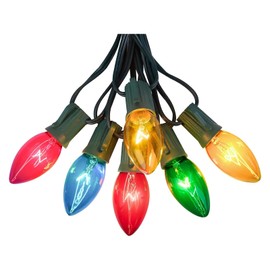 Konictom 25 FT C9 Clear Multicolor Christmas String Light Outddor,Vintage C9 Christmas Lights with 26 Edison Bulbs(1 Spare), C9/ E17 Base,Multicolor Lights for Christmas Party Backyard Wedding Decor