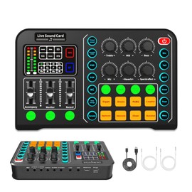 Live Sound Card, Bluetooth Audio Mixer Board with 15 Sound Effects, External Mobile Sound Card for Live Broadcast, K Songs, Voice Chat