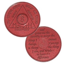 8 Month AA Medallion Red Aluminum Sobriety Chip