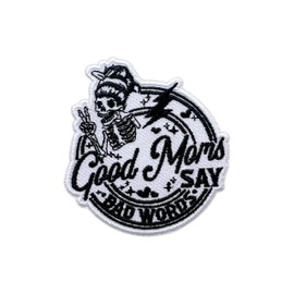 Roiseposie Good Moms Say Bad Words Patch, Skeleton 3 Inches Iron On/Sew On Embroidered Applique Fabric Mom Life Patches for Clothes Backpacks Hat Jeans, Mother's Day Embroidery Patches for Mom Wife