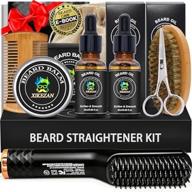 Kit de aseo alisador de barba para hombres, kit de crecimiento de barba con 2 paquetes de aceite de crecimiento, bálsamo naranja natural, peine, tijer