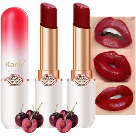 Kaely- 2 piezas de lápiz labial que cambia de color rojo cereza negro, bálsamo labial teñido, lápiz labial PH, tinte labial coreano Colo