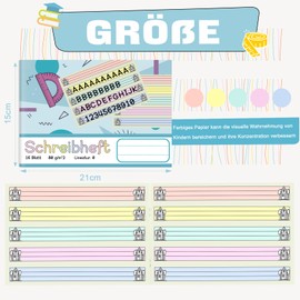 jiawaggag Colour Writing Book A5 Landscape Line Style 0 for 1st School Year Learning Book Notebook for School and Learning 80 g/m² 16 Sheets
