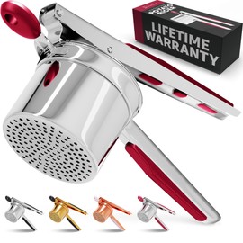 PriorityChef Large 15oz Potato Ricer, Heavy Duty Stainless Steel Potato Masher and Ricer Kitchen Tool, Press and Mash Kitchen Gadget For Perfect Mashed Potatoes - Everytime, Red